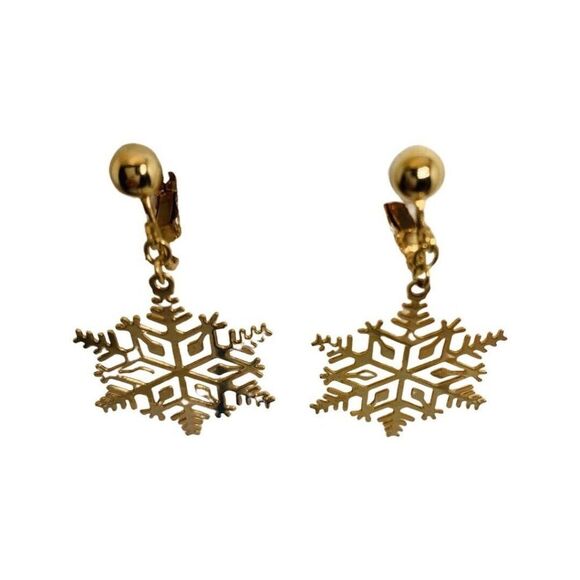 Avon Women’s Snowflake Gold Tone Dangle Drop Vintage Clip-on Earrings 1.75” - Picture 5 of 7